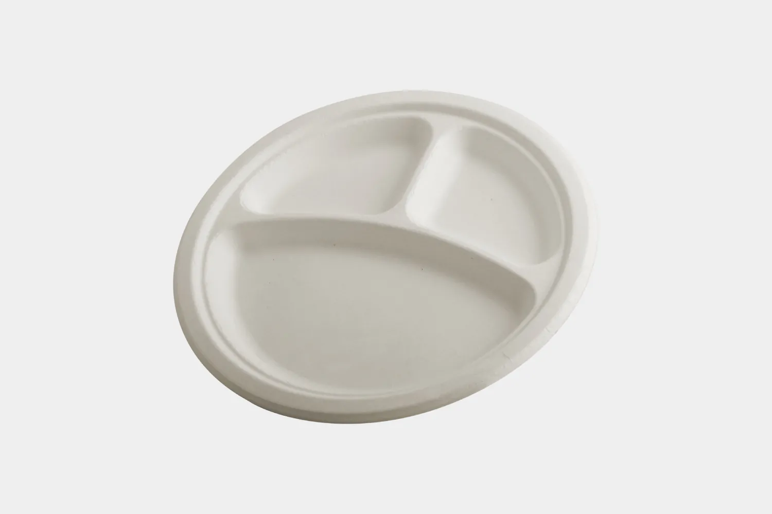 3 Compartments 9” Bagasse Plate Front View - Ecolates