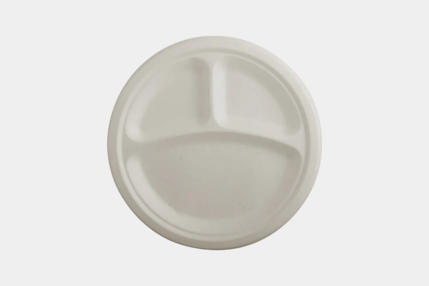 3 Compartments 9” Bagasse Plate Top View - Ecolates