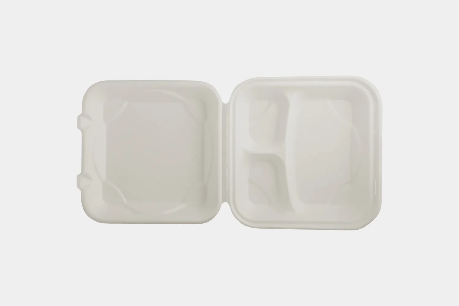 3 Compartments 9" Sugarcane Bagasse Takeout Box with Hinged Lid container - Bottom View - Ecolates