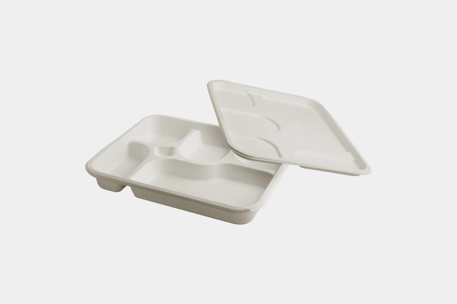 5 Compartments Bagasse Lunch Tray with Lid front view - Ecolates