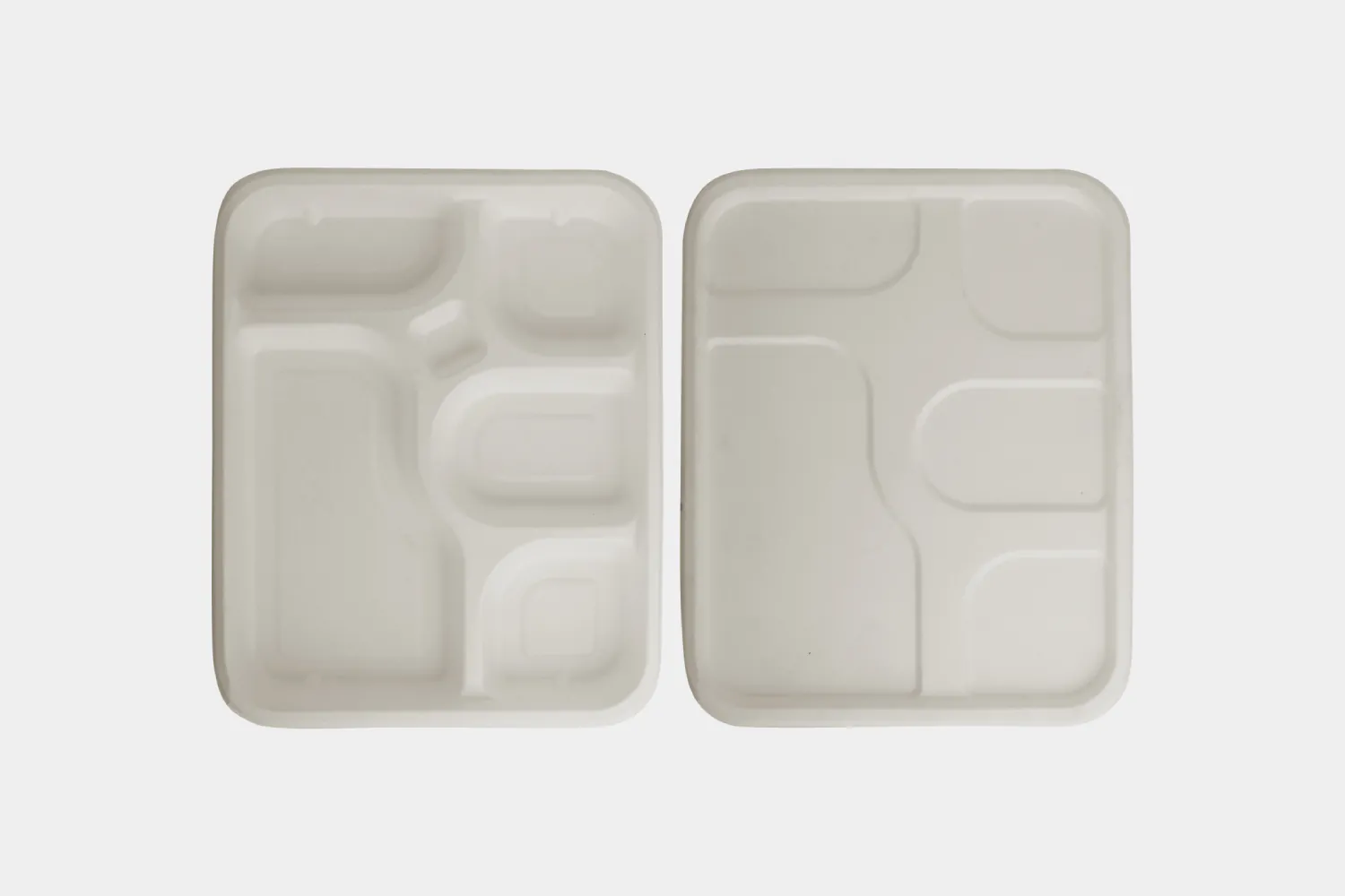 5 Compartments Bagasse Lunch Tray with Lid Top Bottom View - Ecolates