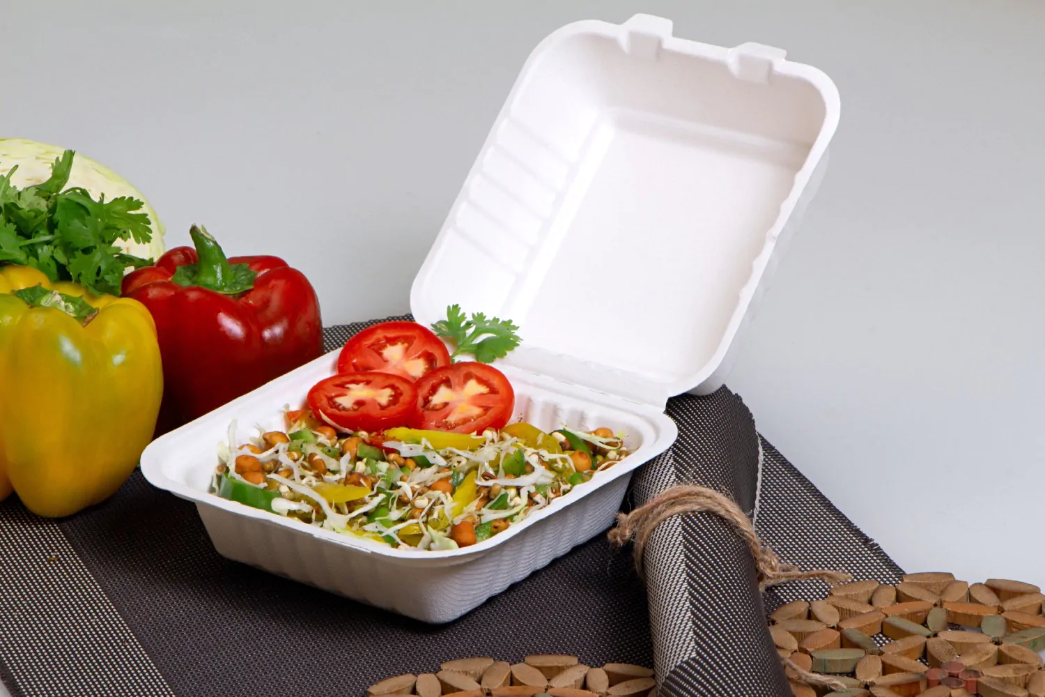 9" Square Bagasse Food Container with Lid - Ecolates