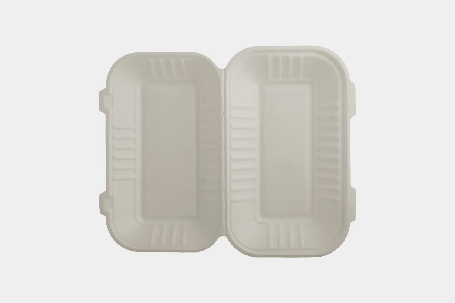 Sugarcane Bagasse 6” Cam Shell to go box top bottom view - Eco-friendly disposable containers by Ecolates