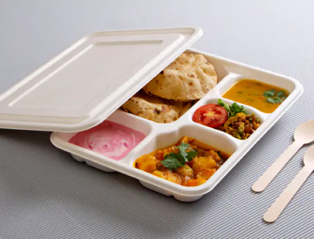 Biodegradable food tray/ disposable bagasse food tray with Lids by Ecolates